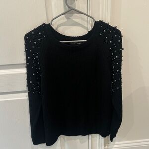 Aqua Black Knit Top with Pearl Details